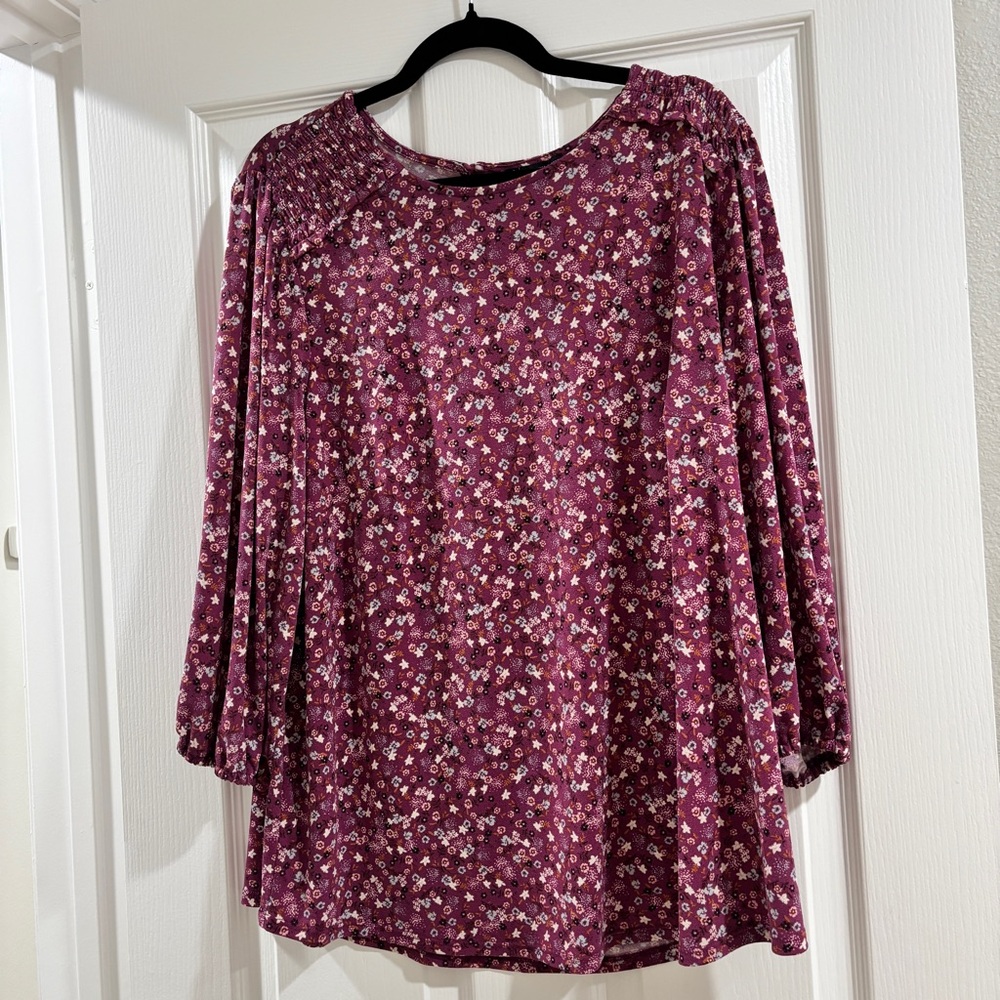 Adrianna Papell Floral Blouse - Burgundy